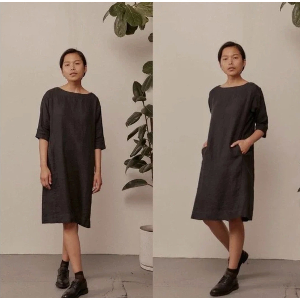SUGAR CANDY MOUNTAIN Shift Dress‎ Black Linen Mini Dress Oversized Lagenlook XS